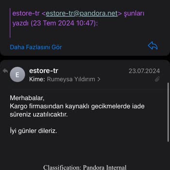 Pandora Mücevher Pandora İade Edememe Süreci