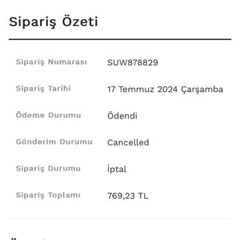 Suwen İptal Edilen Ürün Param İade Edilmiyor!
