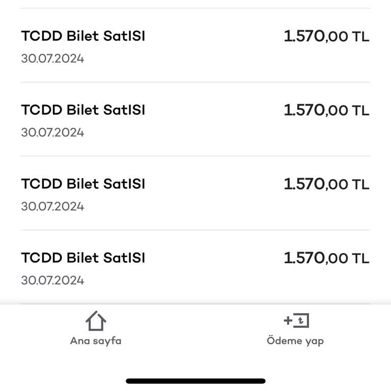 YHT (Yüksek Hızlı Tren) TCDD Online Bilet Başarısız İşlem Kredi Kartı Çekimi