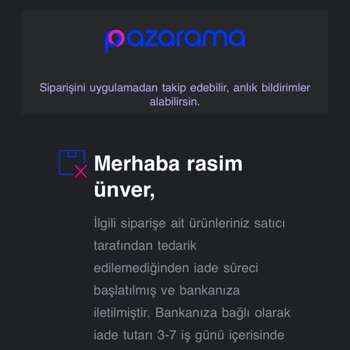 Pazarama Ürün Tedarik Etmedi