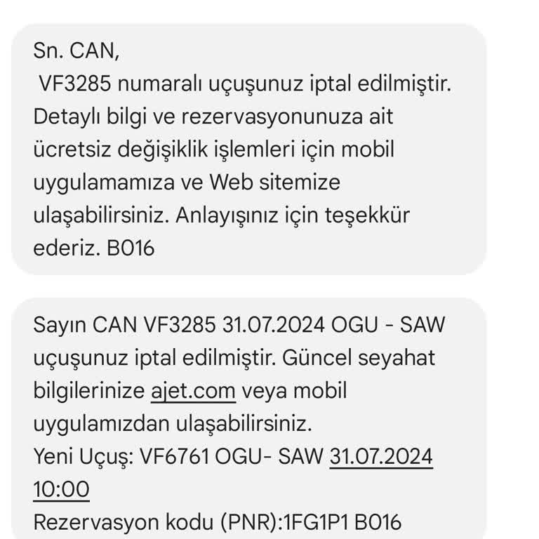 AJet (Anadolu Jet) Uçuş İptali Mağduriyeti