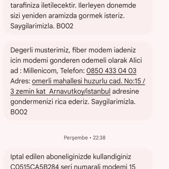 Millenicom Modem İadesi Kargo Gönderim Ücreti