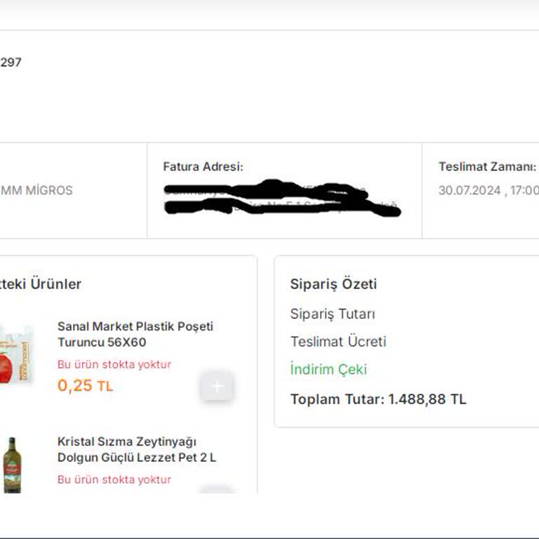 Migros Stokta Olmayan Sipariş Satışı