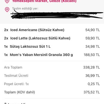 Yemek Sepeti Buzsuz Ice Kahve