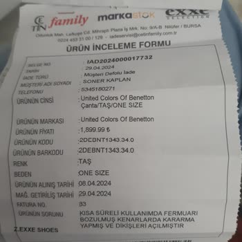 Çetin Family Defolu Çanta İade Edilmesi