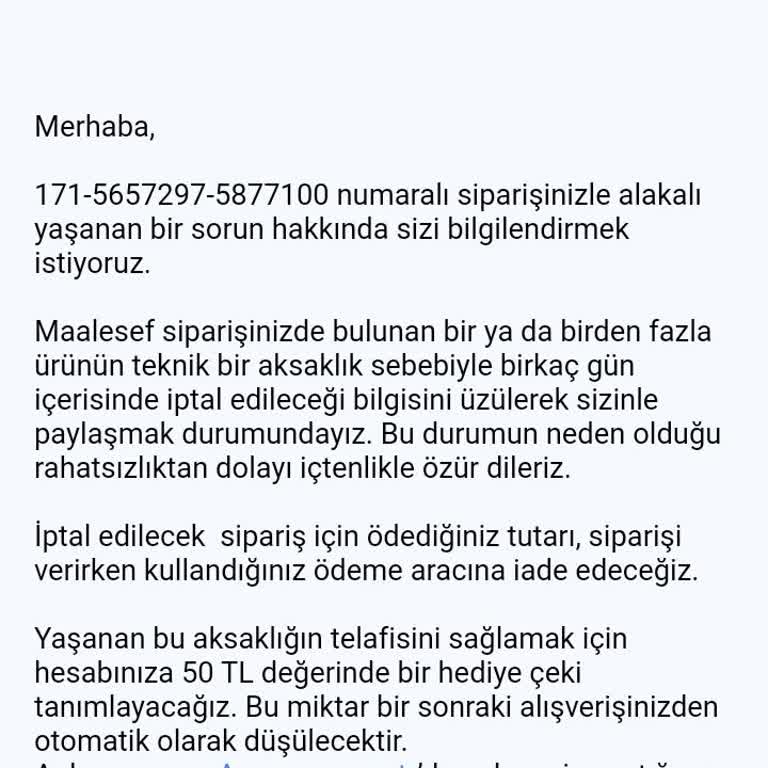 Amazon Stoktaki Ürün İptal Edildi