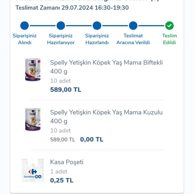 Carrefour SA Yanlış Getirilen Sipariş