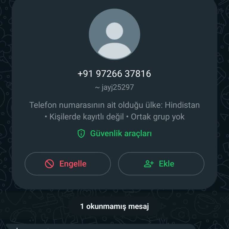 WhatsApp Bilinmeyen Numaradan Gelen Mesaj