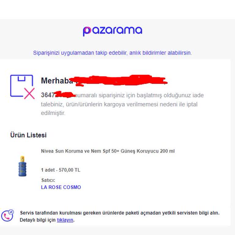Pazarama Çakma Ürün İade Problemli