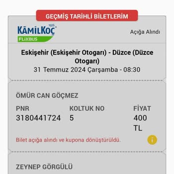 Obilet Bilet Değiştirme Ve Açığa Alma Hatası