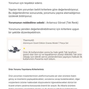 Trendyol Yorum Yapma Hakkımın İhlali Thermoad Granit Tencere Şikayeti