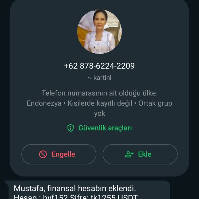 WhatsApp +62 878-6224-2209 Kötü Amaçlı Mesaj