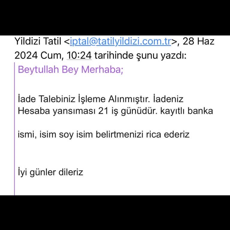 Tatil Yıldızı Para İadesi Yapmıyor