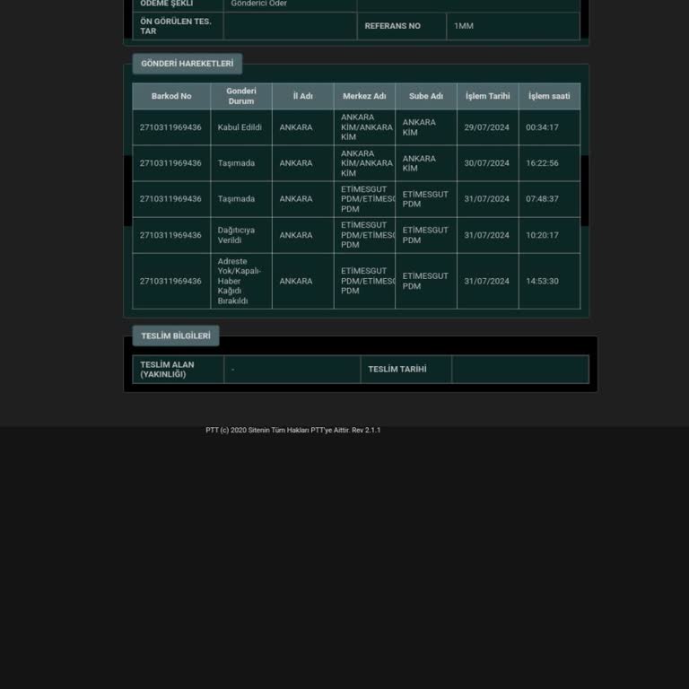 PTT Kargo Açık Adrese Kapalı Bilgisi Girilmesi