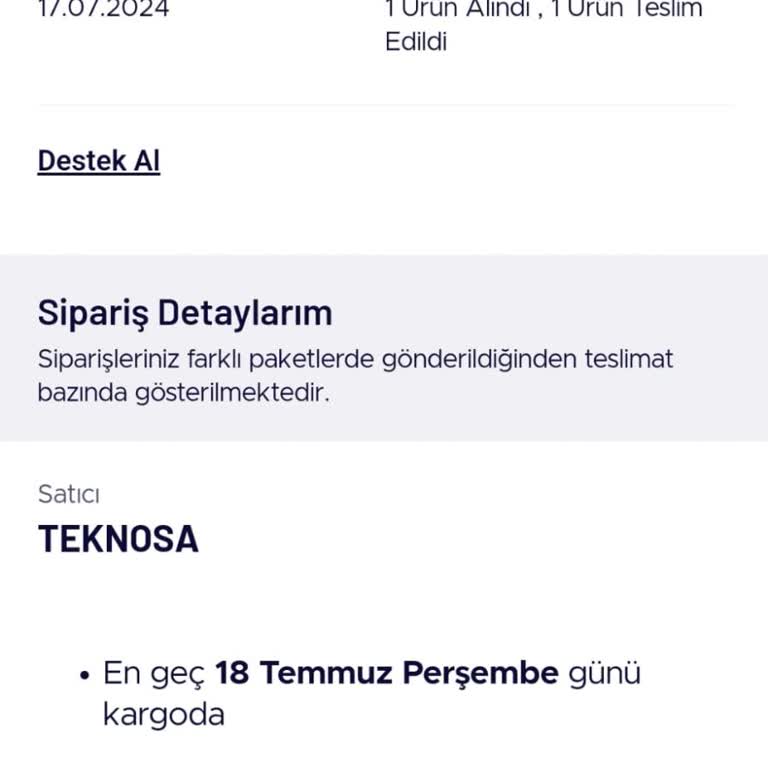 Teknosa.com Dan Aldığım Ürün Tarafıma Ulaşmadı