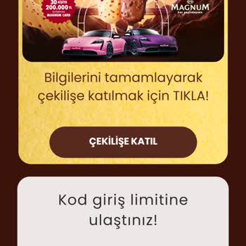 Magnum Algida Kodları Girilmiyor Hata Veriyor