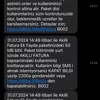 Turkcell Kullanımsız Paket Aşımı