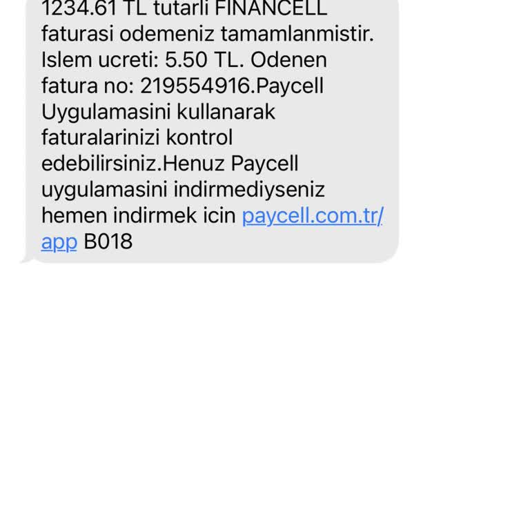 Paycell Financell Fatura Ödeme Bildirimi