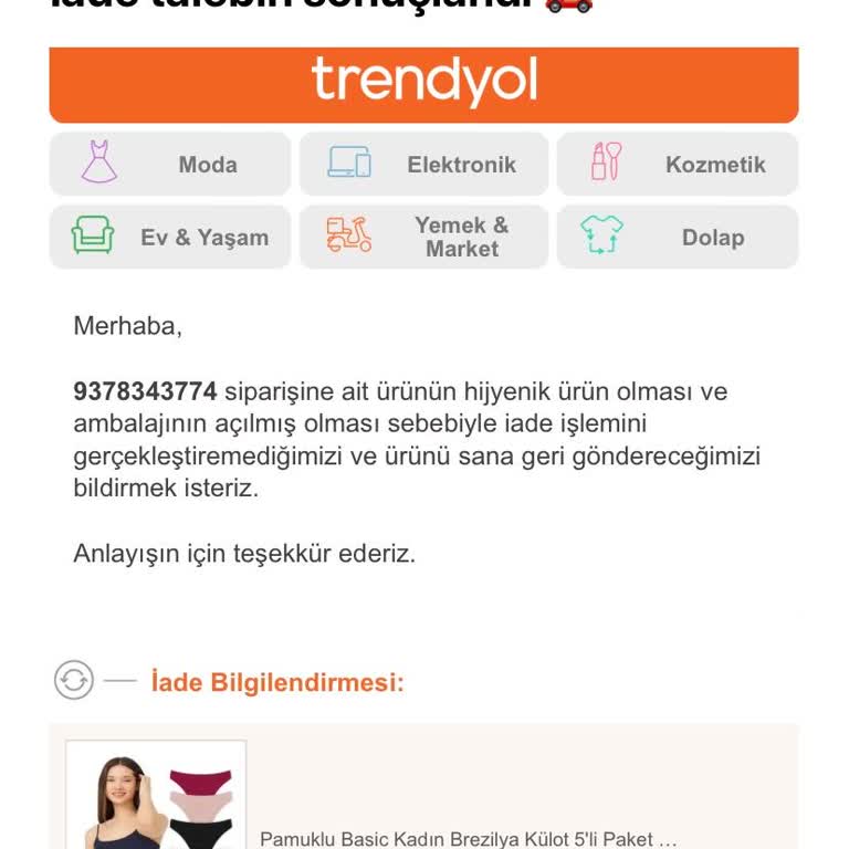 Trendyol İade Ürünün Kabul Edilmemesi