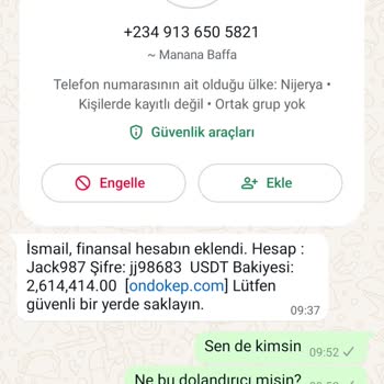 WhatsApp Bilinmeyen Numaradan Gelen Şüpheli Mesaj Ve Hesap Bilgileri