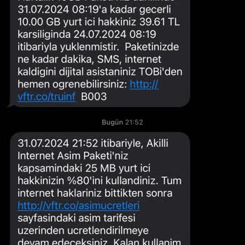 Vodafone Paket Aşım Ücreti