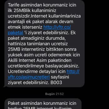 Vodafone Paket Aşım Ücreti