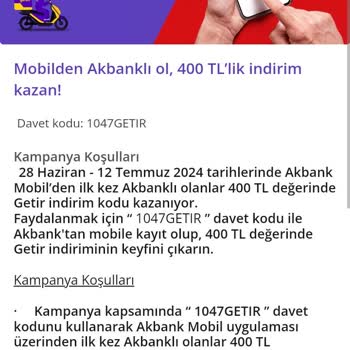 Getir Kampanyası Akbank Mobil Müşteri Olma