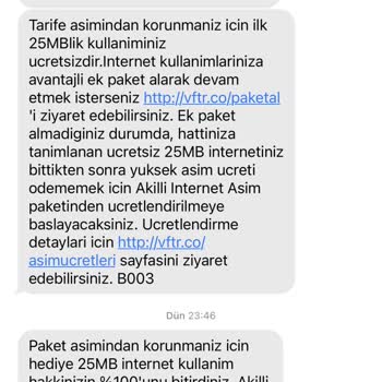 Vodafone Aşım Yapılmadan Paket Tanımlaması Yapılıyor!