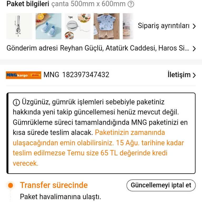 Temu Siparişim 9 Gündür Gümrükte Bekliyor.