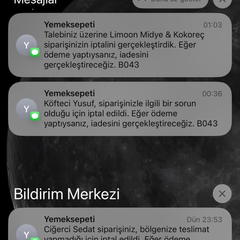 Yemeksepeti Vermediğim Sipariş Mesajları