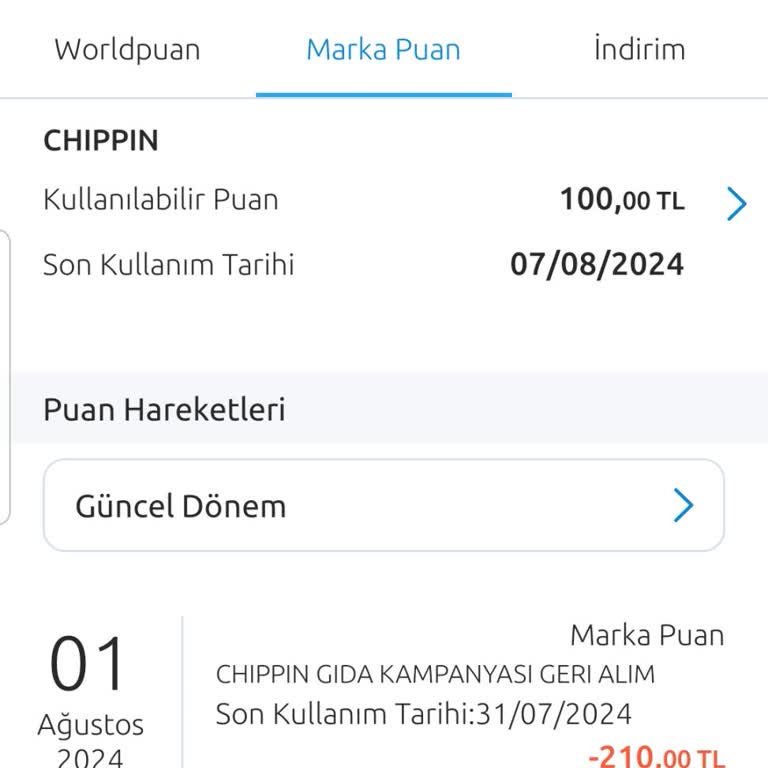 Chippin Word Puan Kullanamama