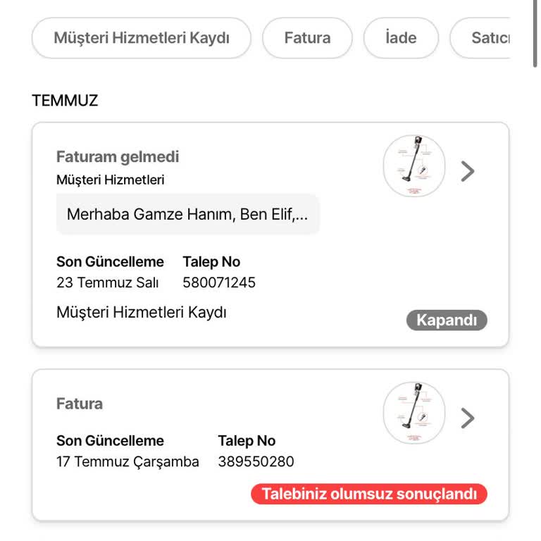Hepsiburada Grundig Marka Süpürge İçin Fatura Vermemesi