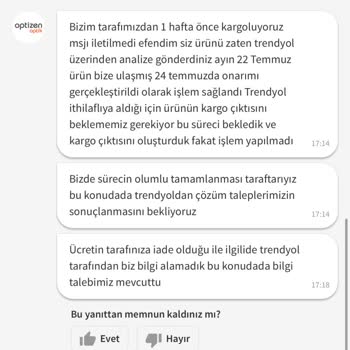 Trendyol Ve Optizen Optiğin Sorumsuzlukları Ürüne El Konulması