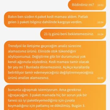Trendyol'dan Aldığım Mamanın Haksız Yere Analiz Sürecine Alınması.