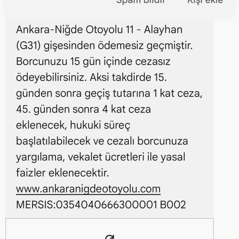 Ankara Niğde Otoyolu (Erg İnşaat) Ankara-Niğde Otoyolunda HGS Ödeme Sorunu Ve Mağduriyet