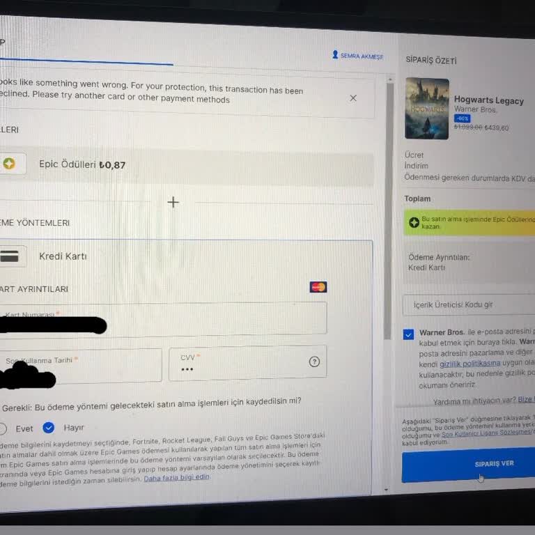Epic Games Oyun Satın Alamıyorum