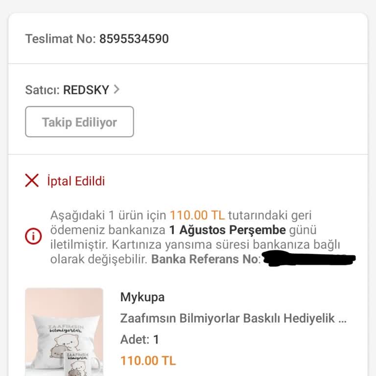 RedSky Butik Ürünüm İptal Edildi