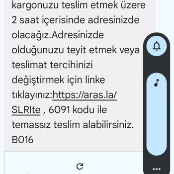 Aras Kargo Tarafıma Gelen Mesaj