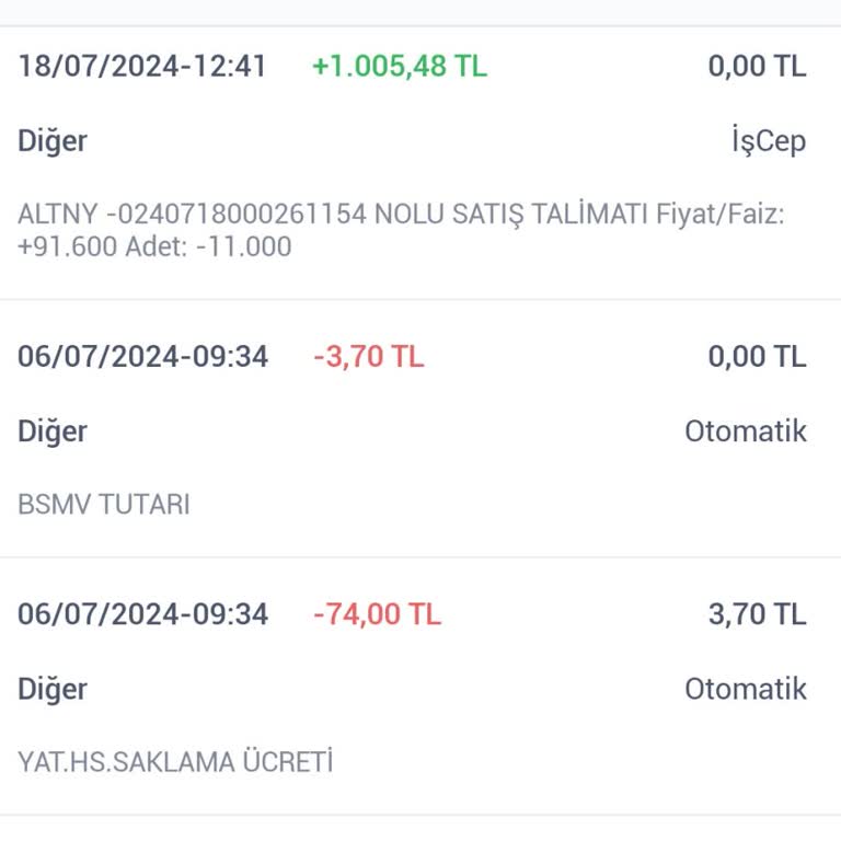 İş Bankası Yatırım Hesabı Saklama Tutarı.