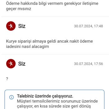 Yemek Sepeti İade Ürün İçin Ücret İadesi Yapmadı.