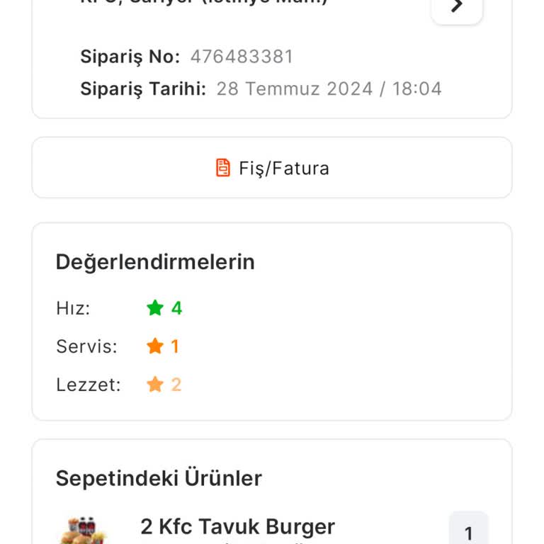 KFC Eksik Ürün Ve Duyarsız Müşteri Hizmetleri