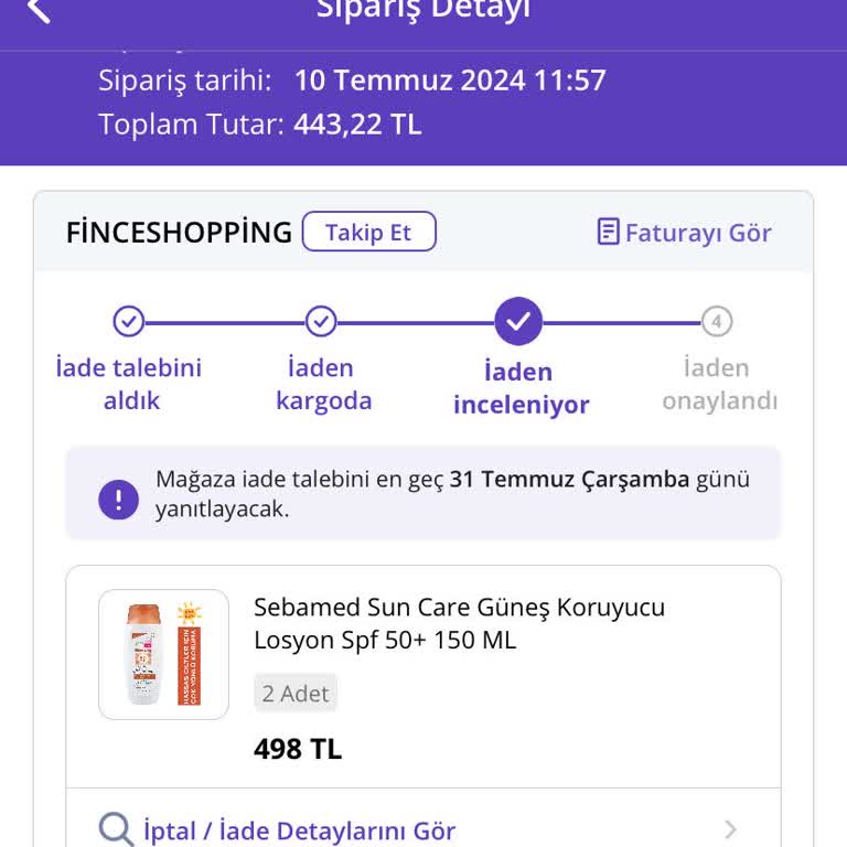 Fince Shopping N11 Sebamed Güneş Kremi İade Sorunu.