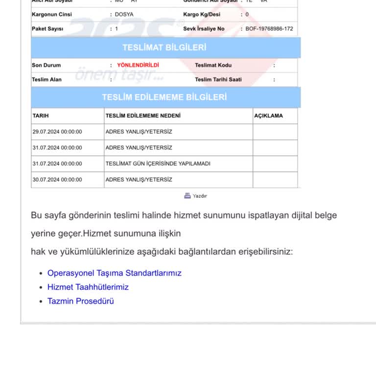 Aras Kargo Teslim Edilmeyen Kargo