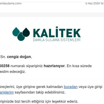 Kalitek Damla Sulama Sistemleri, Aldığım Ürünü 55 Günde Kargolamadı.