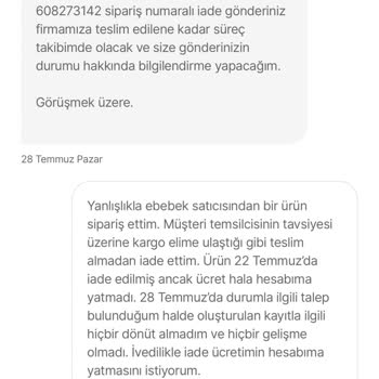 Hepsiburada- İade Edilen Ürünün Geri Yatırılmayan Bedeli