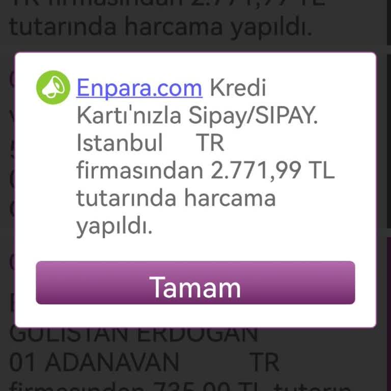 Sipay Adlı Firma Hesabımdan 2771 TL Para Çekti