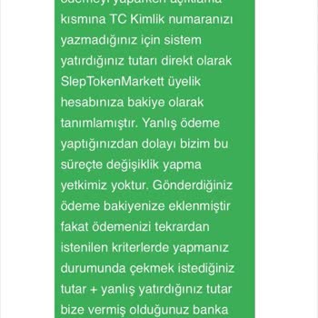 Sleptokenmarket Ödeme Yapılmayan Coin İşlemi: Mağduriyetim Giderilsin