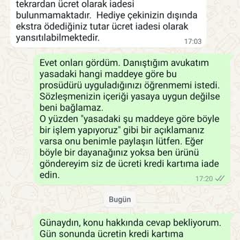 Sezgi Tekin Ücret İadesi Yapmayan Vasat Marka