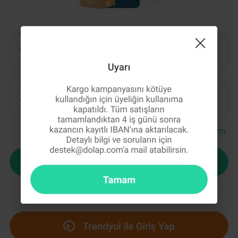 Dolap Sattığım Ürünü Dolap Uygulaması Beni Banlayarak Engelliyor.