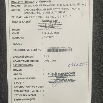 Skytech Televizyon Panel Arızası Ve Geciken Servis Hizmeti